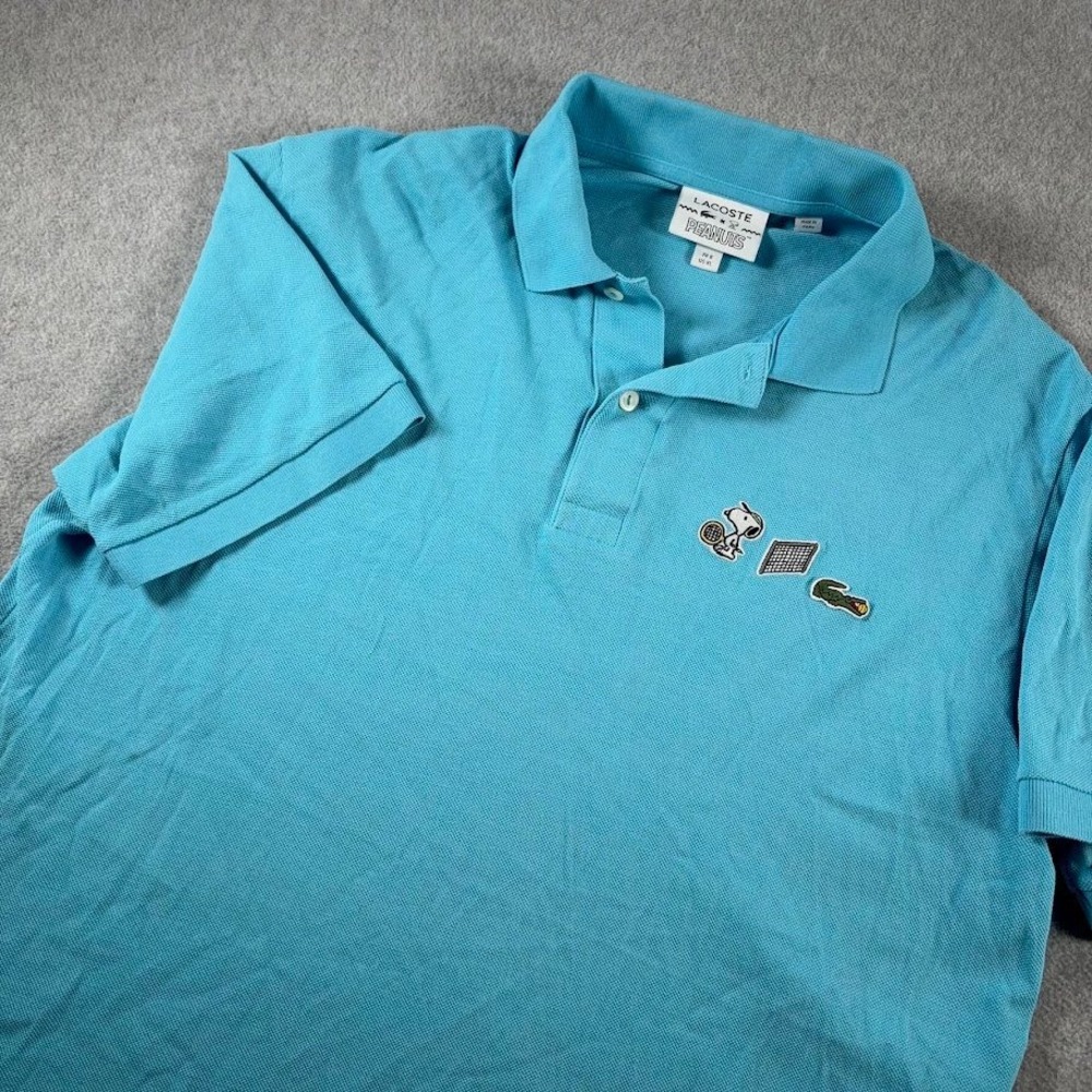 Lacoste Polo Shirt Mens XL Blue Solid Peanuts Snoopy Tennis Embroidered Pique